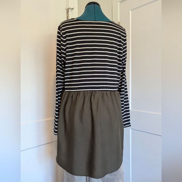 Umgee women's babydoll tunic black & white stripe & olive boho chic flirty sz XL - Picture 2 of 5